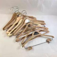 Lot of 10 Plastic Advertising Hangers Beige Tan Frenchs La Haies Christian Brook