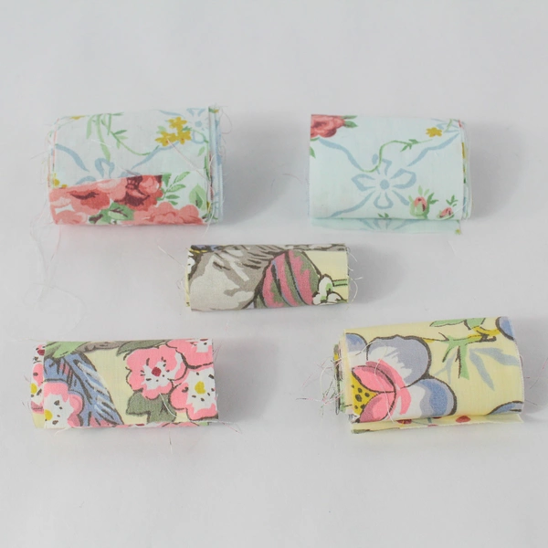 Lot of 5 Floral Fabric Strips Blue Beige Pink 2.75" Wide Cotton Blend