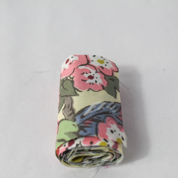 Lot of 5 Floral Fabric Strips Blue Beige Pink 2.75" Wide Cotton Blend