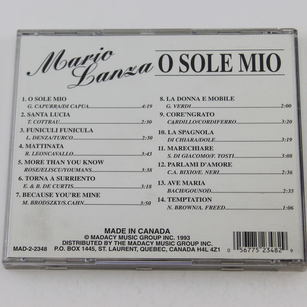 Mario Lanza O Sole Mio CD 1993 Madacy Music Pre-Owned Untested Classic Hits