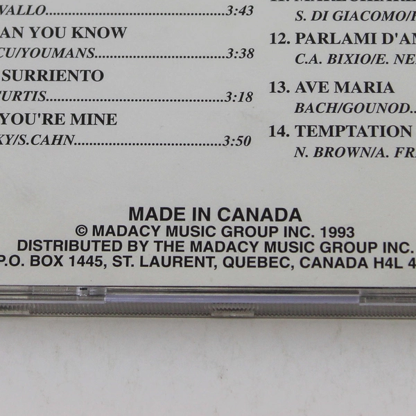 Mario Lanza O Sole Mio CD 1993 Madacy Music Pre-Owned Untested Classic Hits