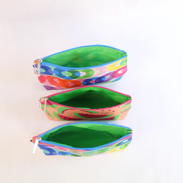 Lot of 3 Colorful Kapitza & Donald Makeup Bags - Good Pre-Owned Condition