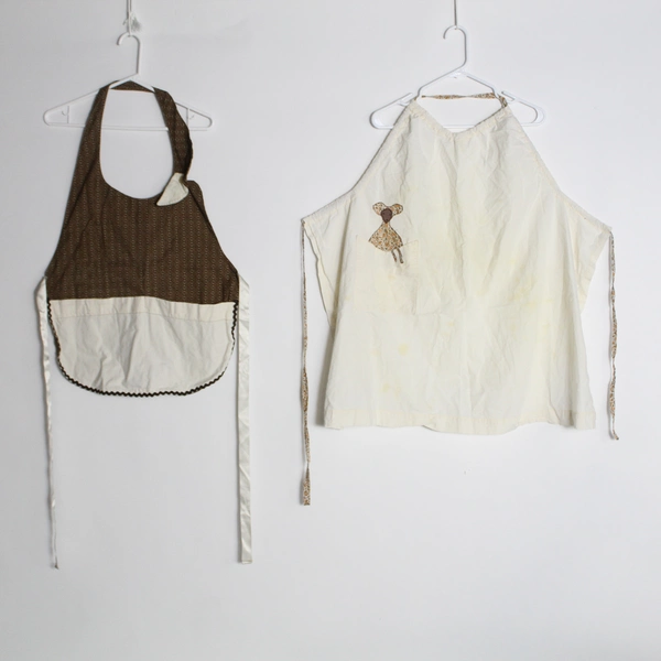 Lot of 2 Vintage Patchwork Aprons with Pockets & Paisley Design, Stains