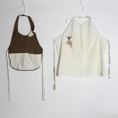 Lot of 2 Vintage Patchwork Aprons with Pockets & Paisley Design, Stains