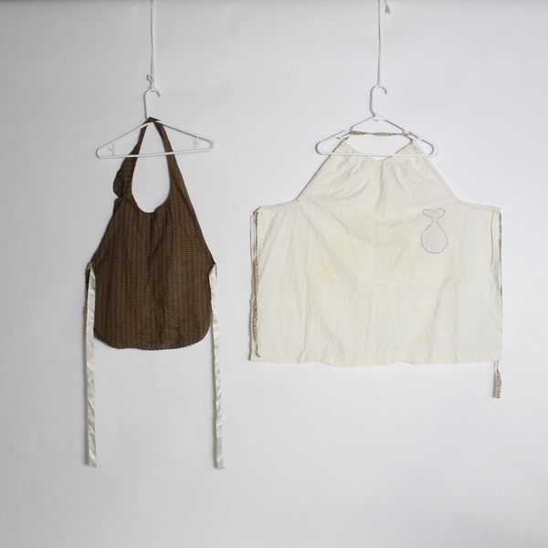 Lot of 2 Vintage Patchwork Aprons with Pockets & Paisley Design, Stains