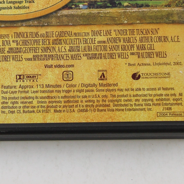 Under The Tuscan Sun DVD Widescreen Diane Lane Buena Vista Pre-Owned 