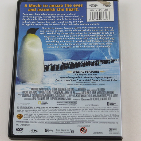 March Of The Penguins DVD Morgan Freeman 2005 Warner Bros Rated G