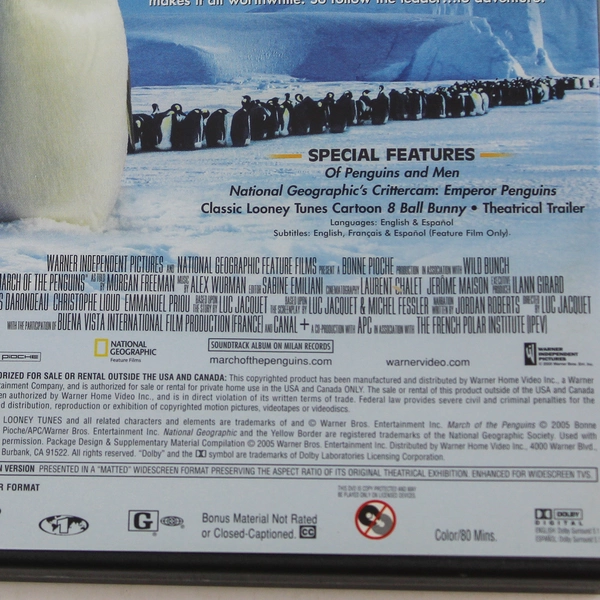 March Of The Penguins DVD Morgan Freeman 2005 Warner Bros Rated G
