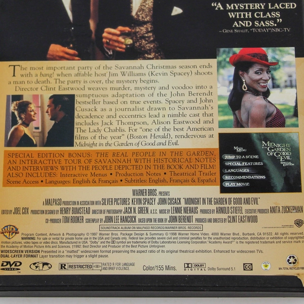 Midnight In The Garden Of Good And Evil DVD 1997 Warner Bros Rated R Good