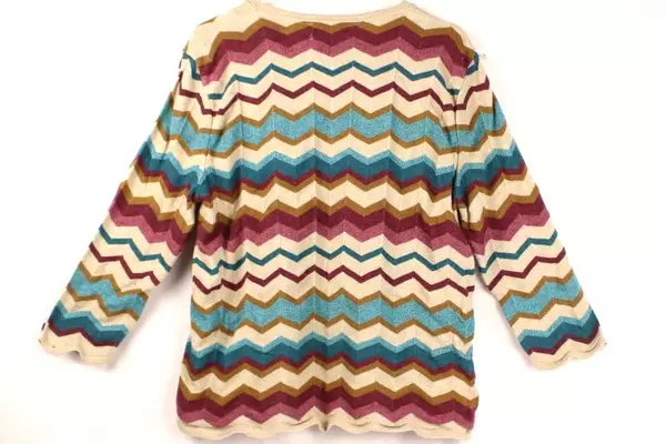 Alfred Dunner Women's Large Chevron Sweater Beige Purple Blue Pre-Owned Wear