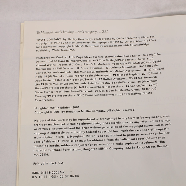 Houghton Mifflin Reading Big Book: Two's Company by Shirley Greenway 2001