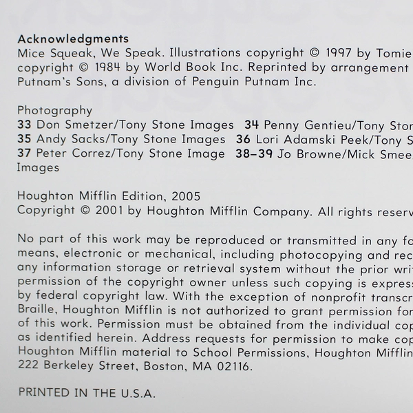 Houghton Mifflin Big Book Mice Squeak We Speak by Tomie dePaola 2005