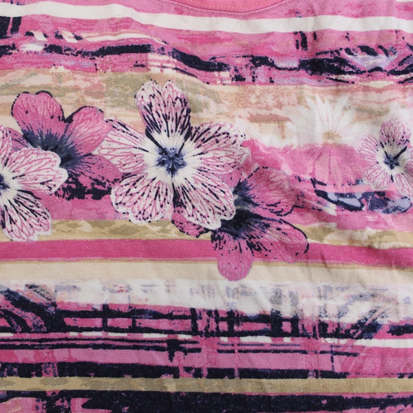 Rabe Women's Floral Striped Top Size 40 Pink Blue Short Sleeve Round Neck