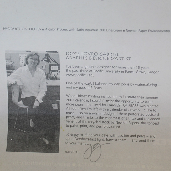 Lot of 2 Joyce Lovro Gabriel Harvest of Pears 2003 Postcard Sheets