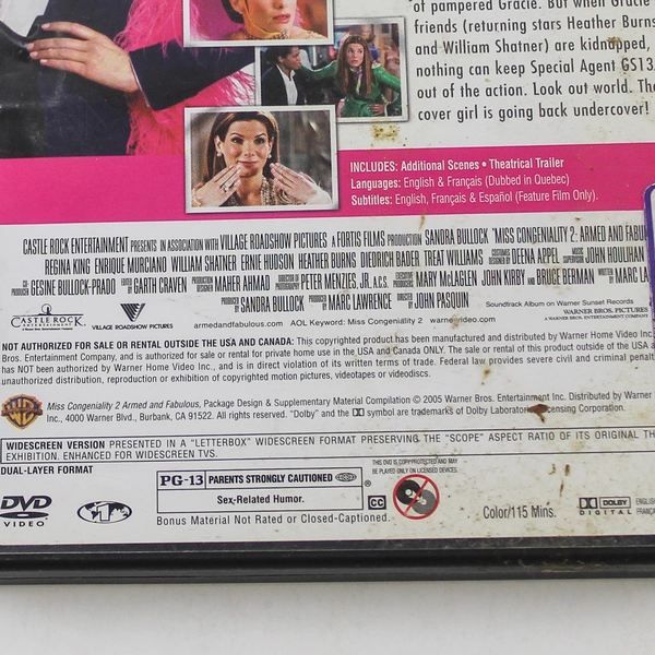 Miss Congeniality 2 DVD Sandra Bullock 2005 Pre-Owned, As-Is, Worn Case