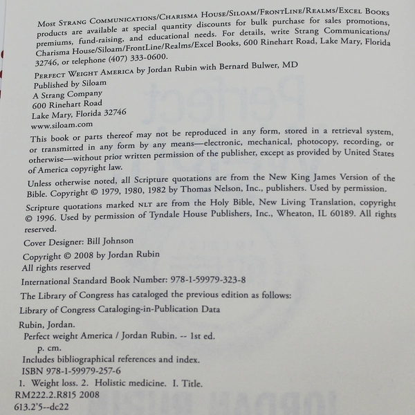 Perfect Weight by Jordan Rubin 2008 Siloam Hardcover Book Good Condition