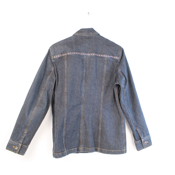 Jones New York Jean Jacket Women's M Blue Rhinestones Button Up Pre-Owned