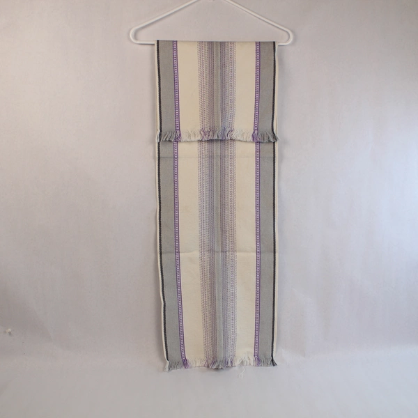 Southwestern Sarape Scarf Wrap White Purple Gray 42" Fringe Good Condition