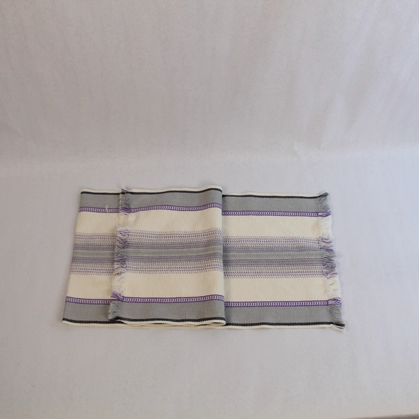 Southwestern Sarape Scarf Wrap White Purple Gray 42" Fringe Good Condition
