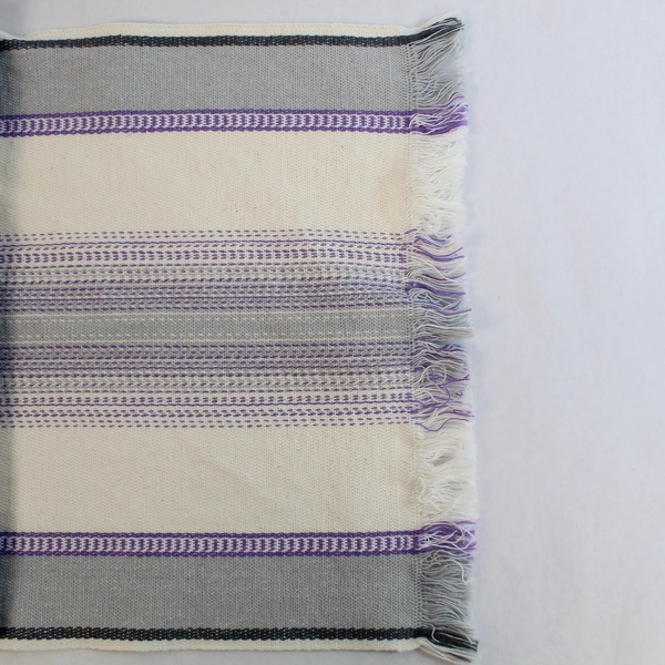 Southwestern Sarape Scarf Wrap White Purple Gray 42" Fringe Good Condition