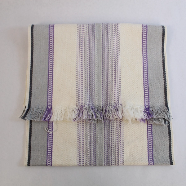 Southwestern Sarape Scarf Wrap White Purple Gray 42" Fringe Good Condition