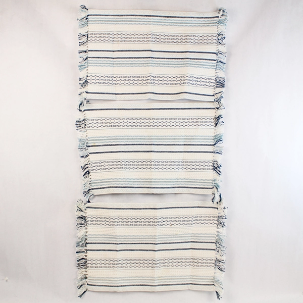 Lot of 3 Navy Blue Woven Placemats with Fringe Trim, Rustic Decor