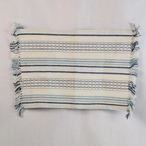 Lot of 3 Navy Blue Woven Placemats with Fringe Trim, Rustic Decor