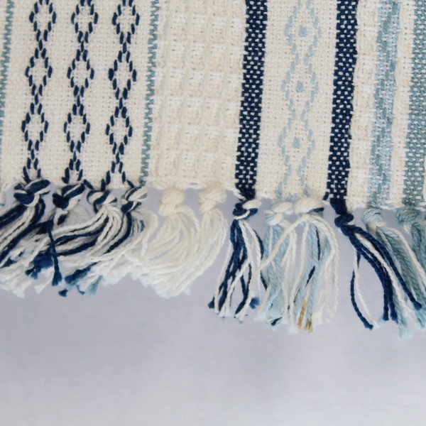 Lot of 3 Navy Blue Woven Placemats with Fringe Trim, Rustic Decor