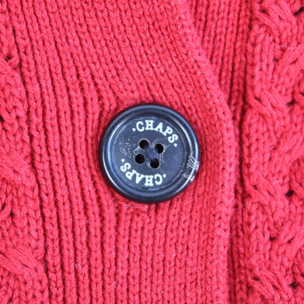 Vintage Chaps Women's Large Red Button-Up Short Sleeve Sweater - Pre-Owned