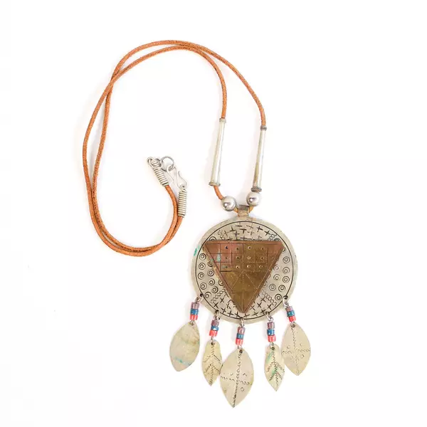 Vintage Metal Pendant Necklace with Suede Lanyard & S Hook Closure