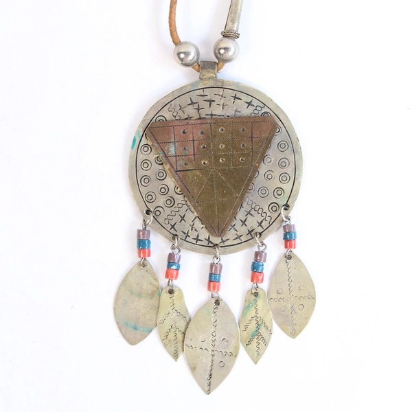 Vintage Metal Pendant Necklace with Suede Lanyard & S Hook Closure