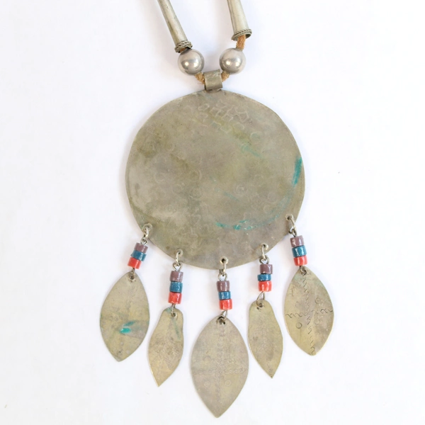 Vintage Metal Pendant Necklace with Suede Lanyard & S Hook Closure