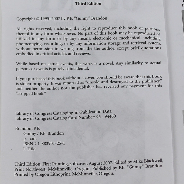 Gunny by P.E. Brandon Signed 2007 Third Edition Paperback Military Story