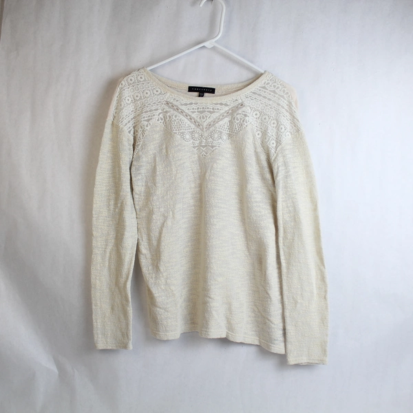 Sanctuary Women's Medium Pink Cream Lace Accent Long Sleeve Top - Good Condition