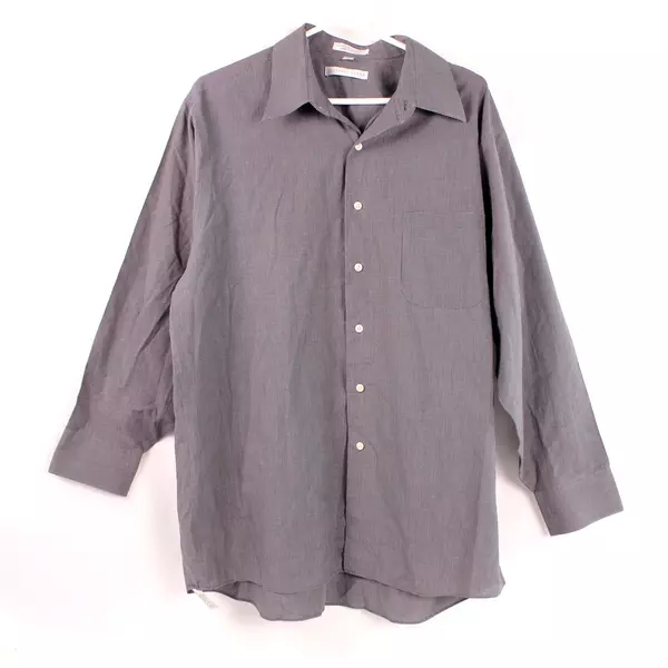 Geoffrey Beene Men's Dress Shirt Size 17 32/33 Gray Checked Long Sleeve