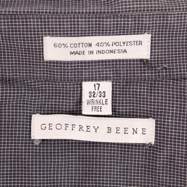 Geoffrey Beene Men's Dress Shirt Size 17 32/33 Gray Checked Long Sleeve