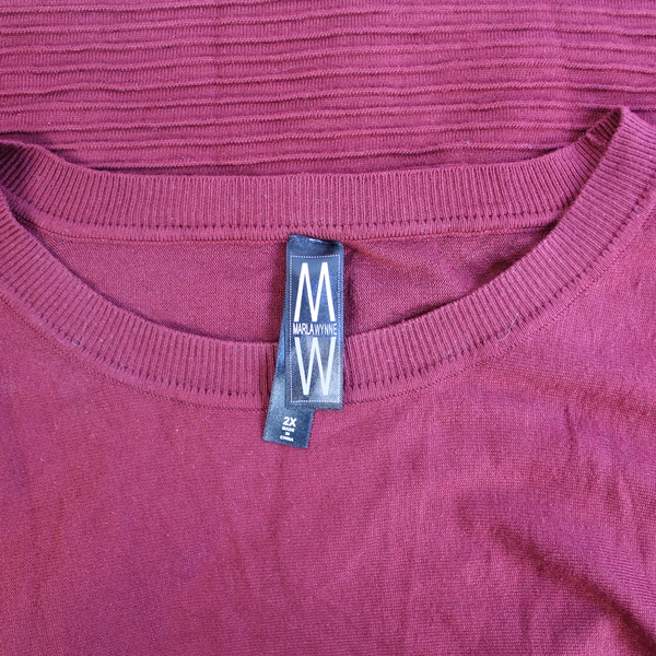 Marla Wynne Plus Size 2X Sweater Burgundy Long Sleeve Round Neck Good Condition