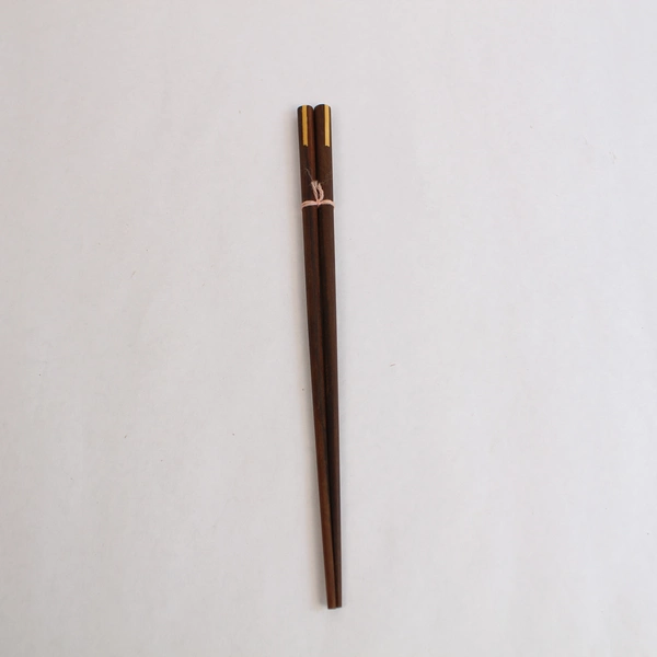 Vintage Dark Brown Wood Chopsticks with Yellow Stripe - 10" Long NIP