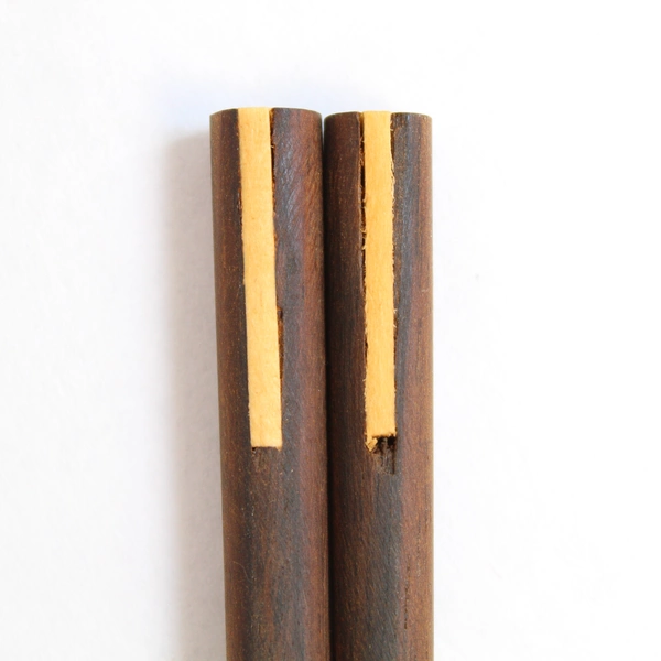 Vintage Dark Brown Wood Chopsticks with Yellow Stripe - 10" Long NIP