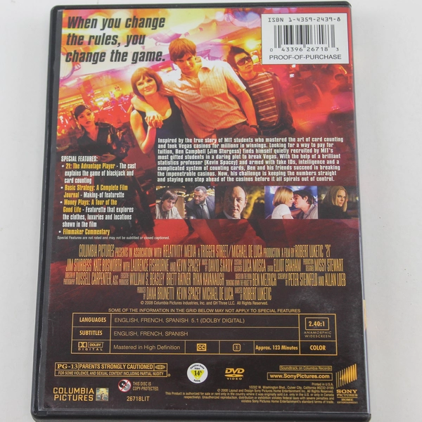 21 DVD Movie Kevin Spacey PG-13 Columbia Pictures Pre-Owned Untested