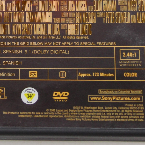 21 DVD Movie Kevin Spacey PG-13 Columbia Pictures Pre-Owned Untested