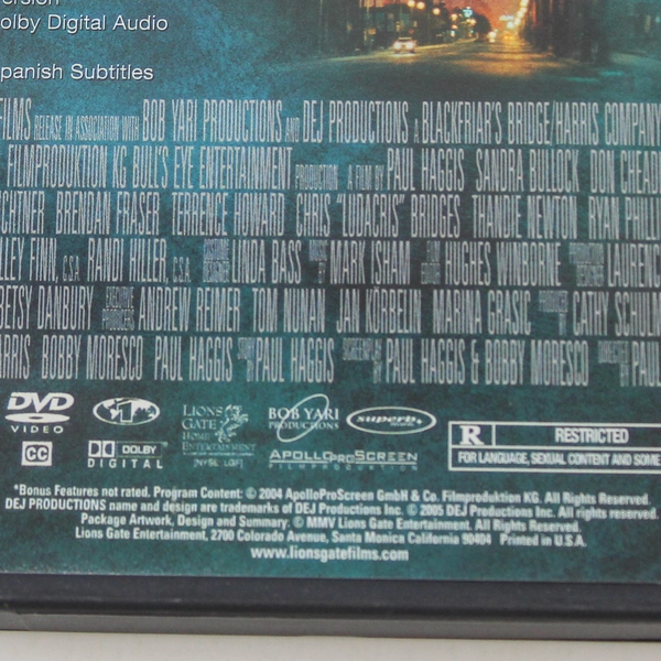 Crash Widescreen DVD Movie 2004 Lion Gate Entertainment Rated R Pre-Owned