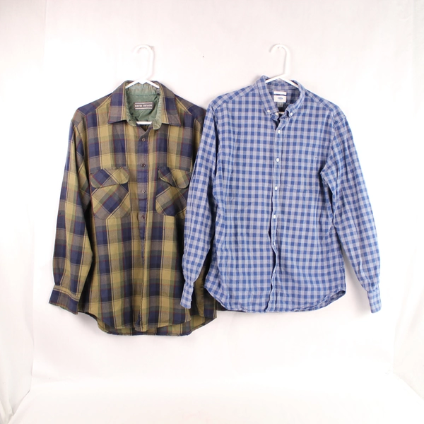 Lot of 2 Men's L Plaid Shirts Old Navy & David Taylor - Pre-owned with Stains