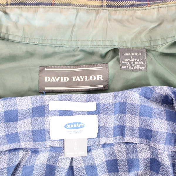 Lot of 2 Men's L Plaid Shirts Old Navy & David Taylor - Pre-owned with Stains