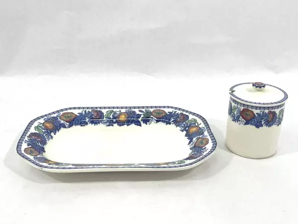 Vintage Spode Copeland Cobalt Blue Sugar Bowl & Underplate Tray Set