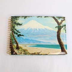 Vintage Scrapbook Mountain Ocean Cover Gold Spiral Black Pages 13" x 8.5"