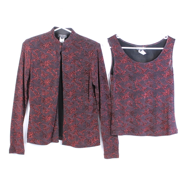 Xscape Women's Small Sleeveless Top & Jacket Set Black Red Metallic Chic Outfit