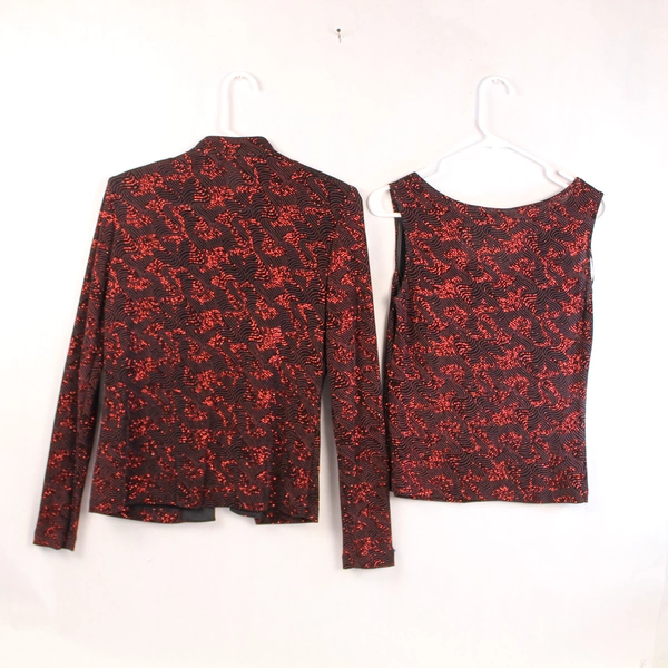 Xscape Women's Small Sleeveless Top & Jacket Set Black Red Metallic Chic Outfit