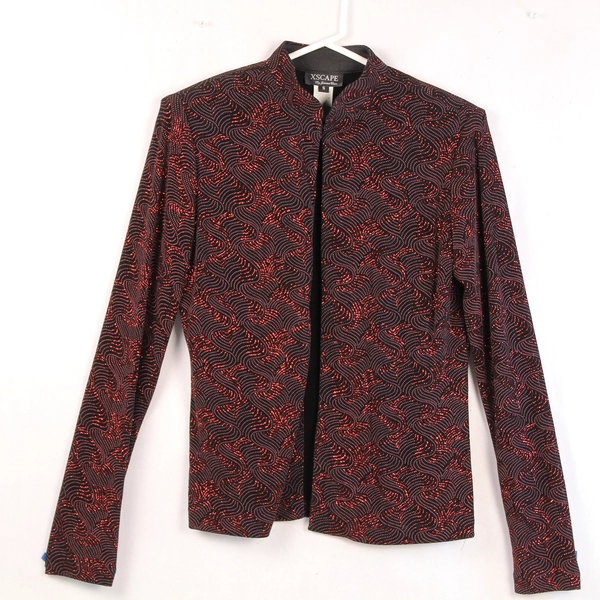 Xscape Women's Small Sleeveless Top & Jacket Set Black Red Metallic Chic Outfit