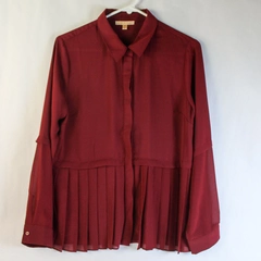 Skies Are Blue Burgundy Accordion Blouse Size M Long Sleeve Elegant Top